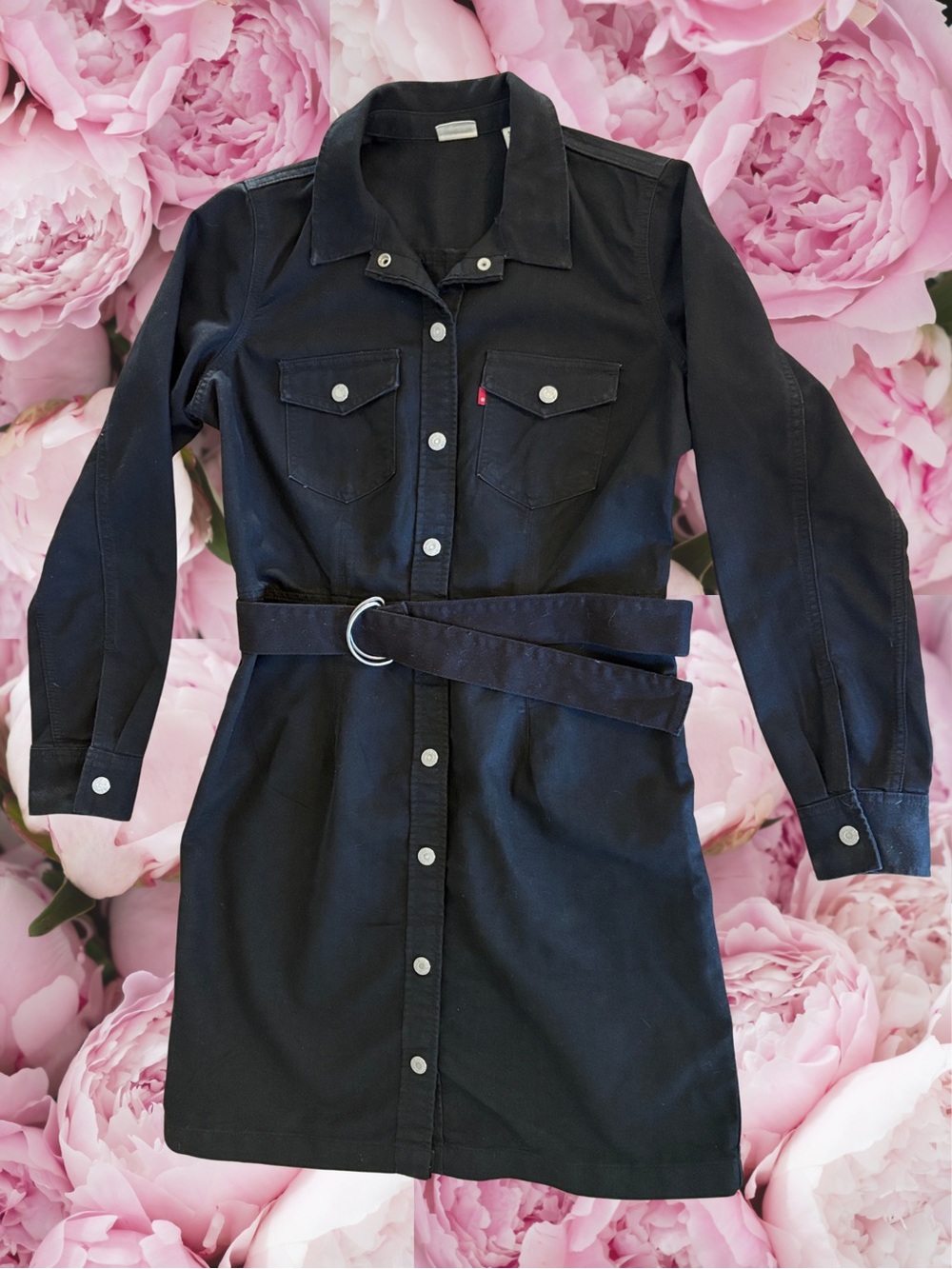 Levi's Black Button-Up Mini Shirt Dress with removable Belt